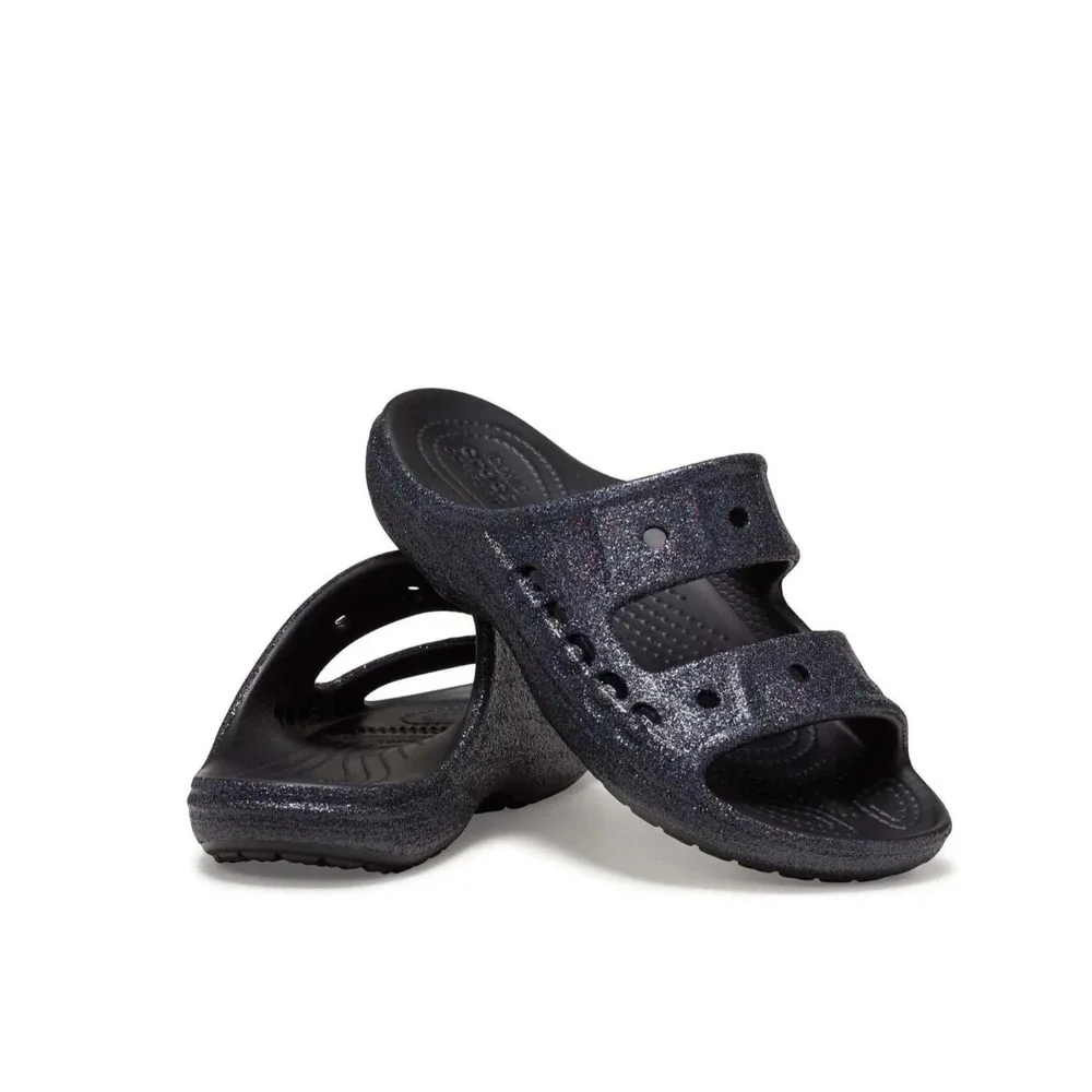 Crocs Unisex Sandals Size 13 Black Glitter Baya Slide Water Friendly Comfort